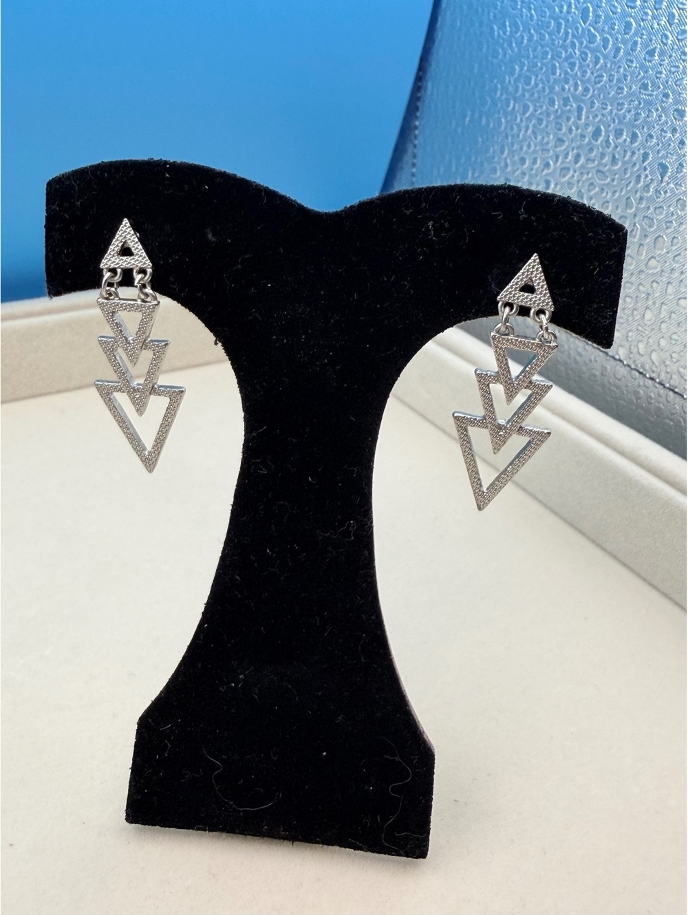 Silver western geometric drop earrings
